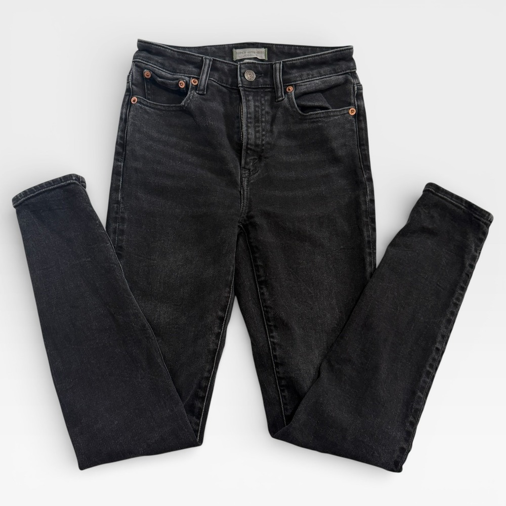 AE77 American Eagle Super High-Rise Jegging Denim Jeans Black/Gray Sz 0 Stretch